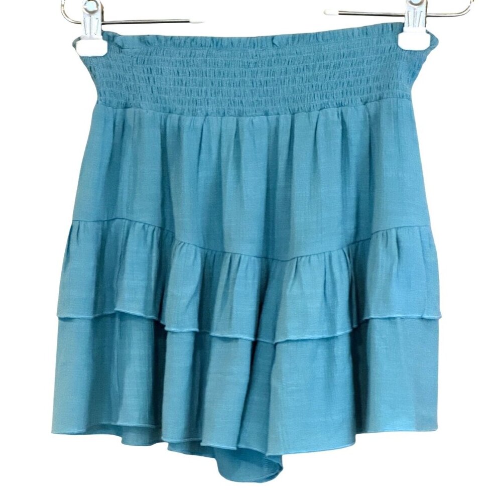Halara High Waisted Blue Ruffle Skirt/Shorts Smocked Waist Tiered Hem Size S NWT - Picture 1 of 6